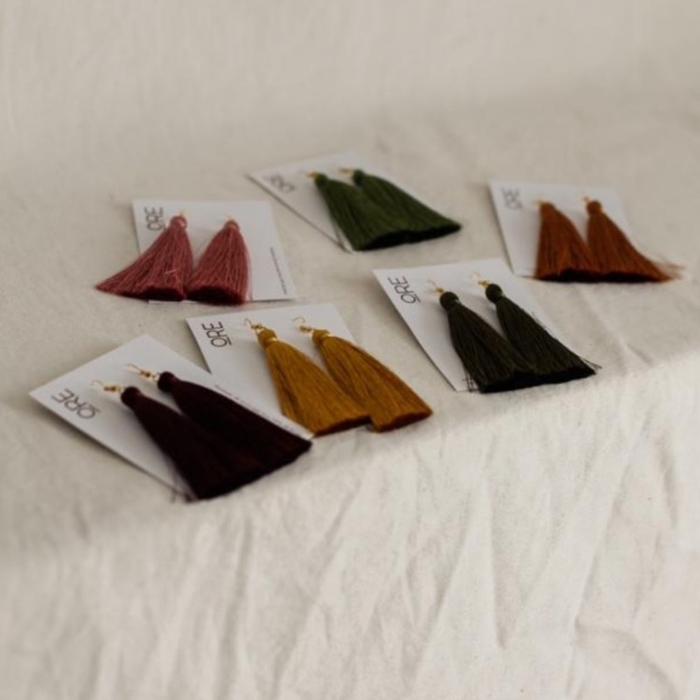 - SOLD - Silk Tassel Earrings in Plum and Gold